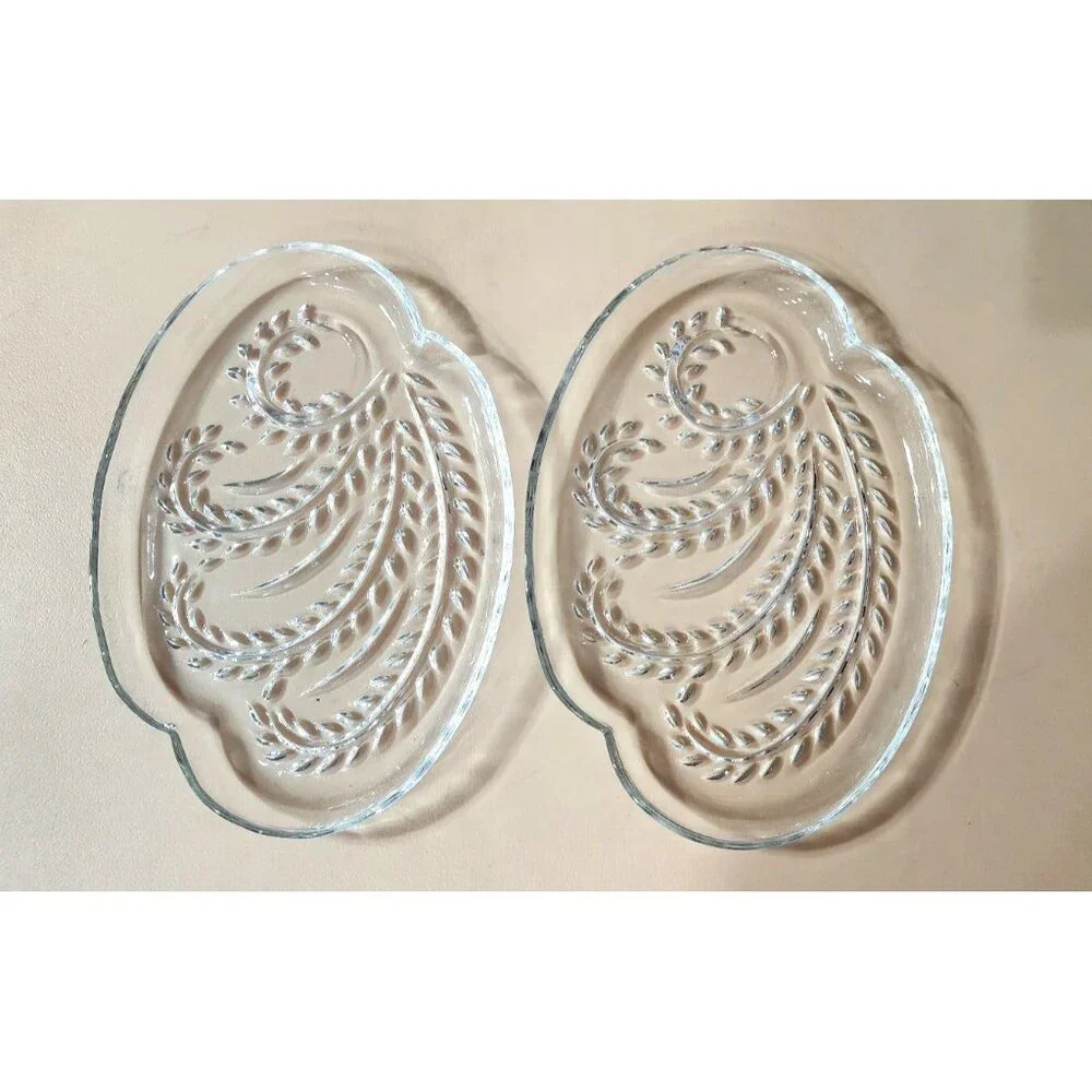 Vintage 1950'sFederal Glass Homestead Hospitality Snack Trays Plates‎ Set of 4